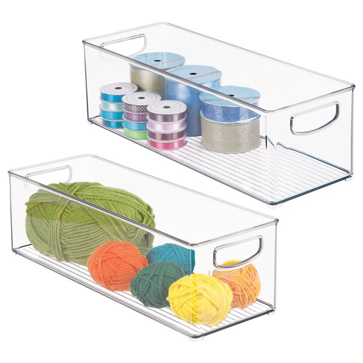 mDesign Plastic Arts and Crafts Organizer Storage Bin Container - 2 Pack - Clear