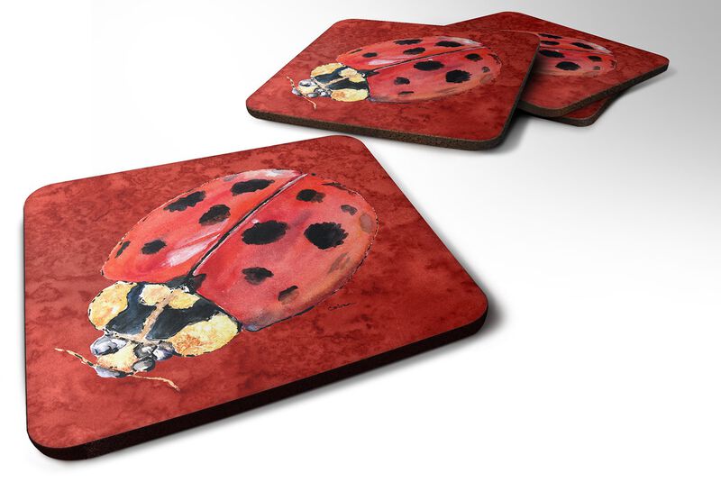 Caroline's Treasures 8870FC Lady Bug on Deep Red Foam Coasters (Set of 4), 3.5 H x 3.5 W, Multicolor
