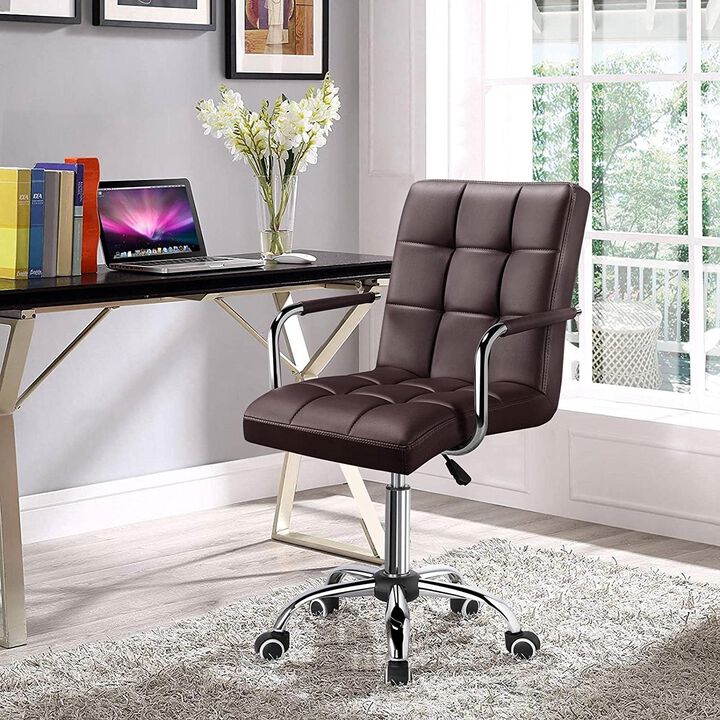 Modern Faux Leather Mid-Back Office Chair with Armrests and Wheels
