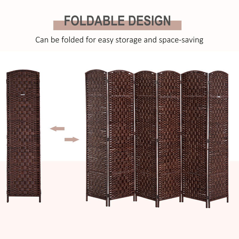 Hivvago Portable 6-Panel Wicker Room Divider for Bedroom or Office image number 3