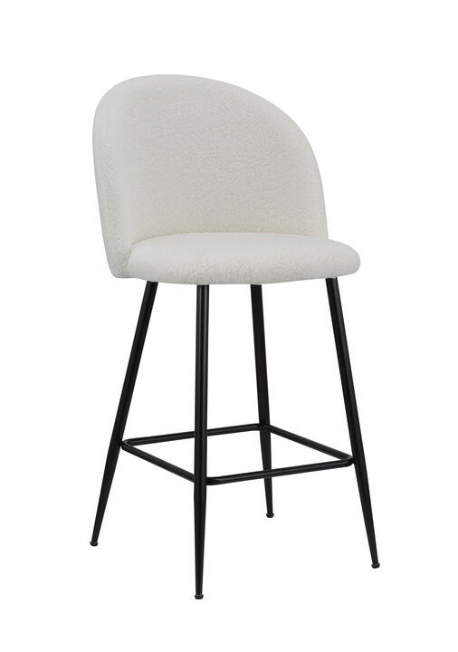 HomeRoots Set of Two 26" White and Black Fabric and Metal Low Back Counter Height Bar Chairs