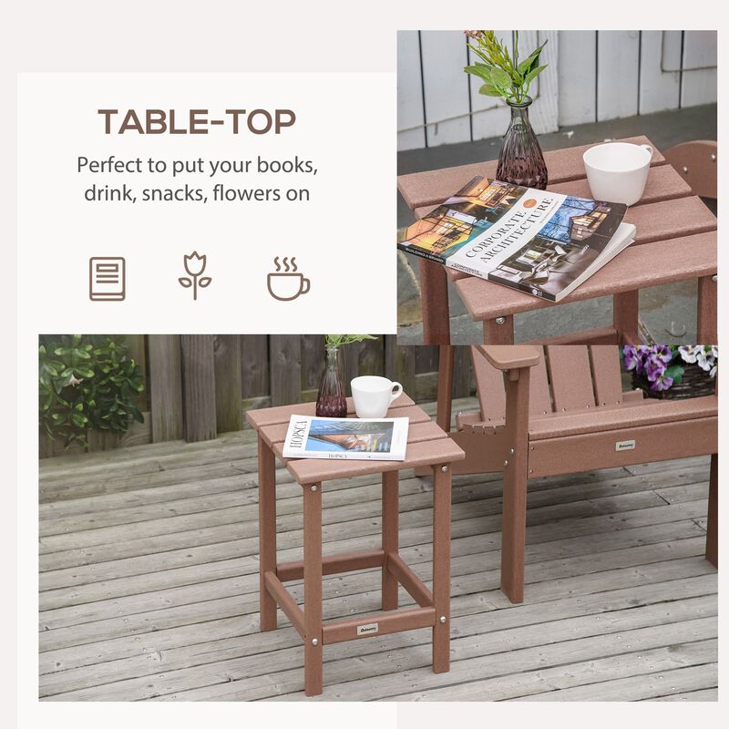 Patio Side Table, 18" Square Outdoor End Table, HDPE Plastic Tea Table for Adirondack Chair, Backyard or Lawn, Brown