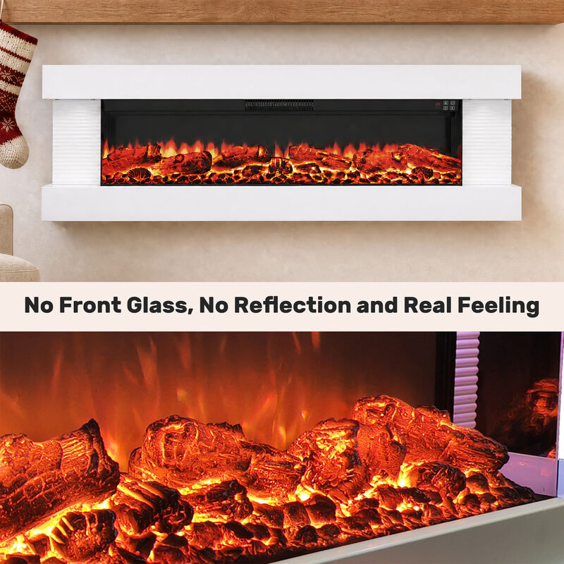 Mondawe Stylish Electric Fireplace Integrated 3-Sided Fireplace with 60" Suspended Light Mantel with Remote Control, White image number 8