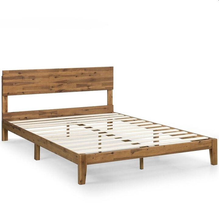 Hivvago King size Modern Wood Platform Bed Frame with Headboard in Medium Brown
