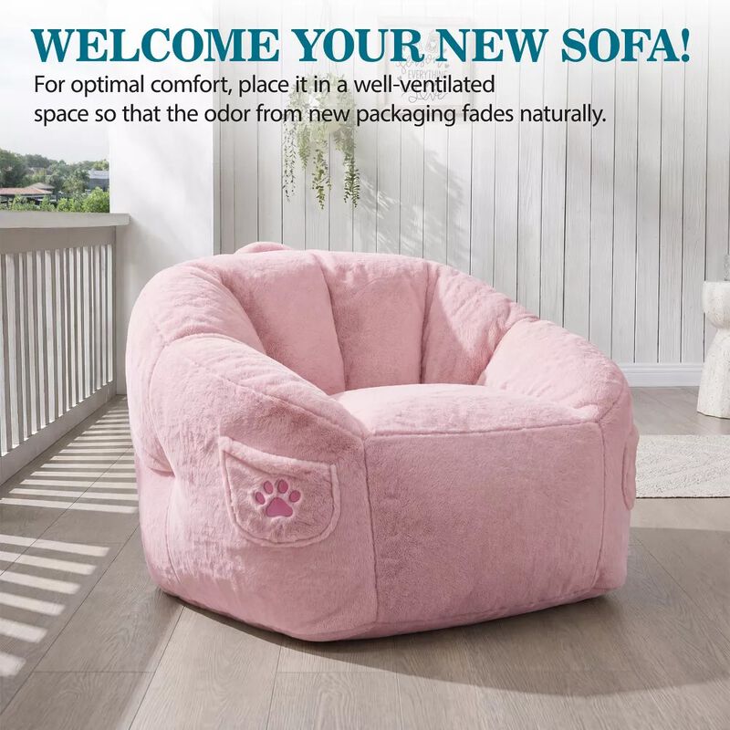 Vipbear Bean Bag Chair for Adults,Faux Fur Memory Foam Bean Bag Couch Sofa High Back, Reading Chair image number 7