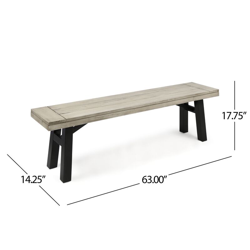 Wren Outdoor Bench Set of 2, Slat Panel, 63 Inch Gray Acacia Wood - Benzara