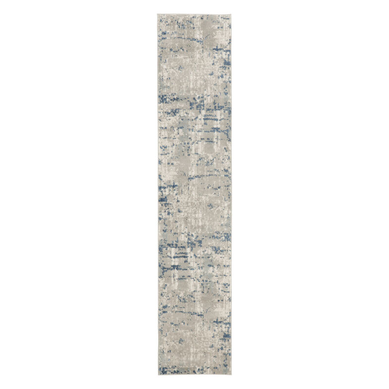 HomeRoots 12' Blue and Gray Abstract Power Loom Runner Rug image number 2
