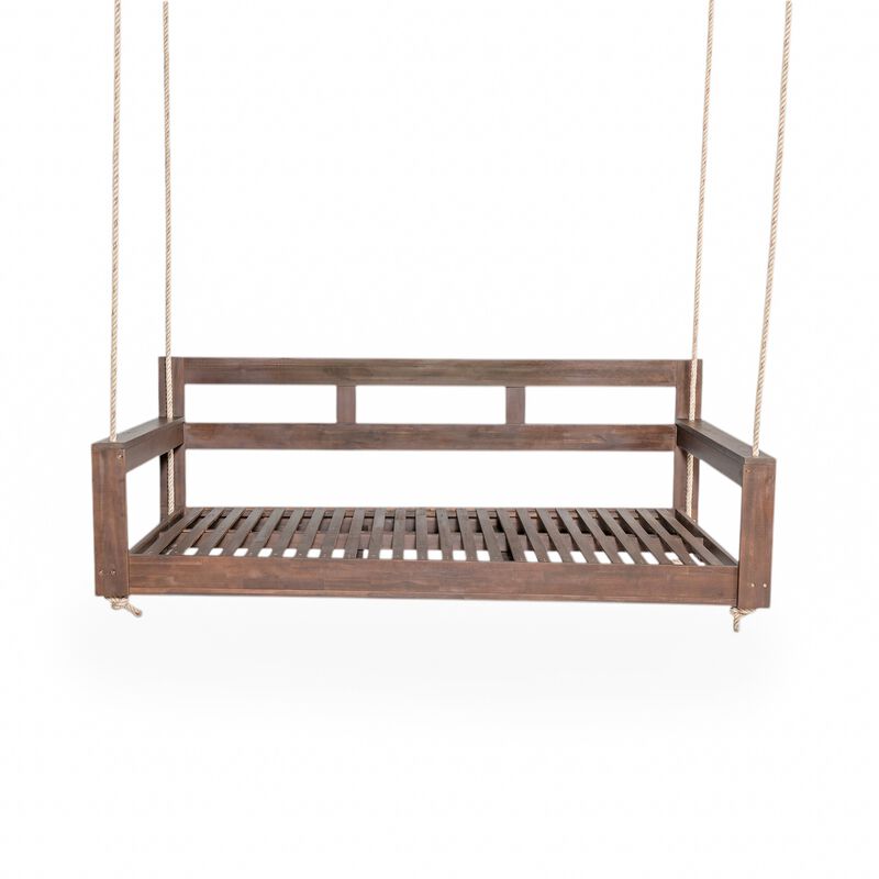 Hivvago Wooden Twin Porch Swing Daybed Frame with Rope Support image number 8