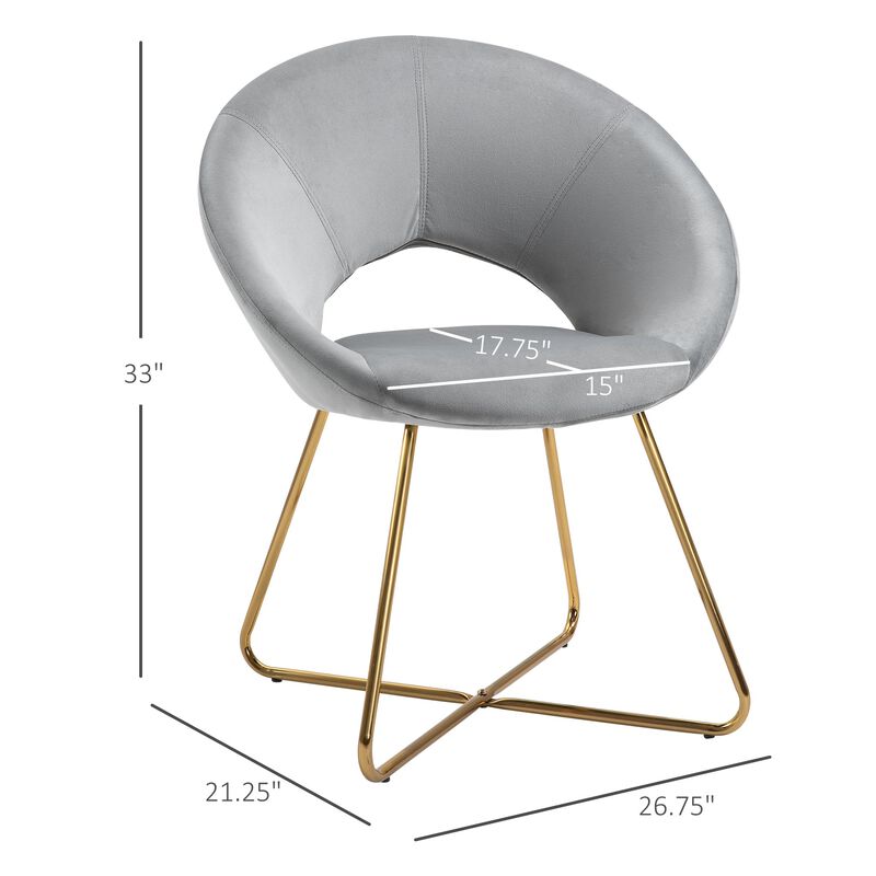 Grey Velvet Accent: Modern Curved Chair with Gold Metal Legs