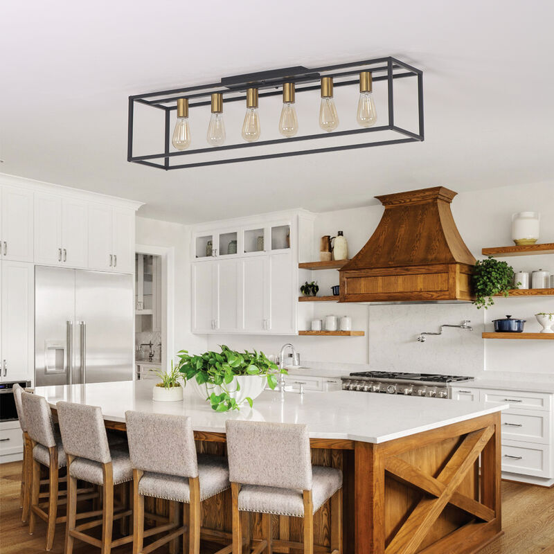 6 Lights Farmhouse Flush Mount Light for Low Ceiling Kitchen Island Style image number 1