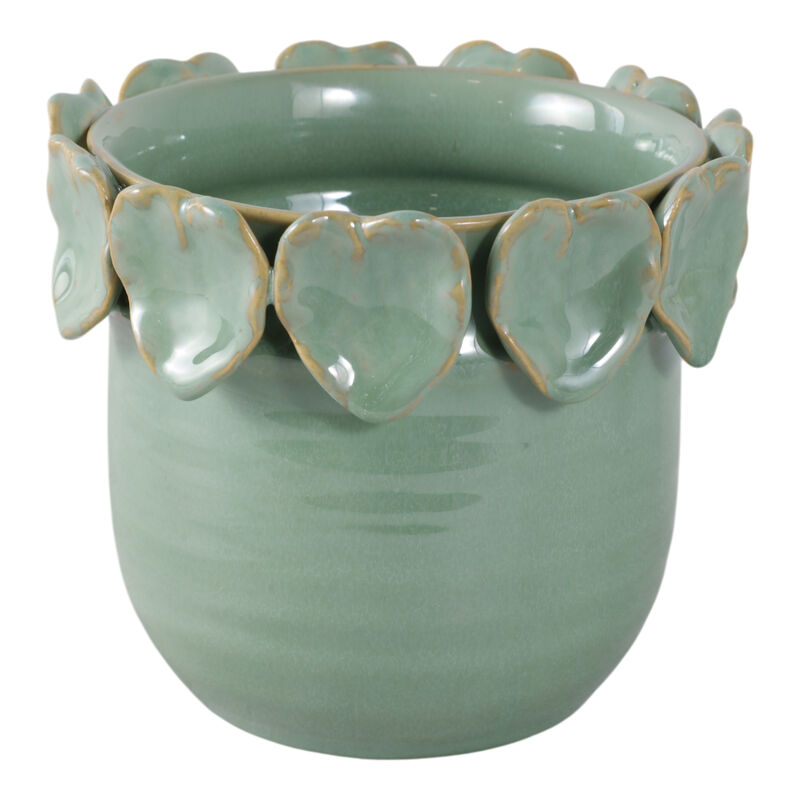 6" Leaf Applique Planter, Green image number 3