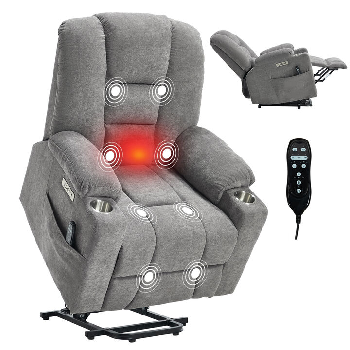 Power Lift Recliner Chair with Massage and Heat, Overstuffed Recliners