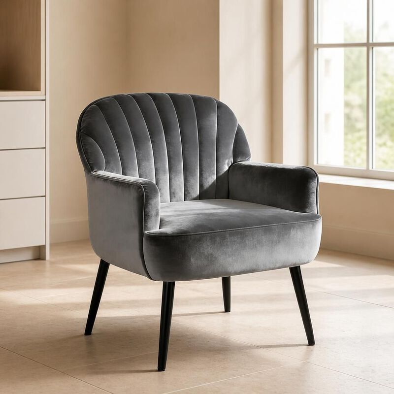 GOODSILO Velvet Upholstered Modern Accent Armchair, Comfortable Single Seating Chair for Living Room Bedroom Office Cafe and Waiting Room image number 2