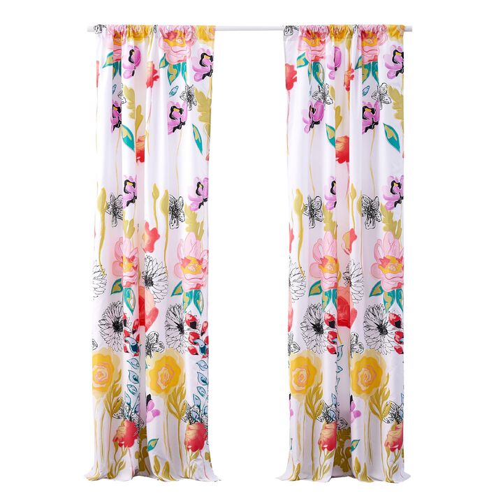 Minsk 84 Inch Window Panel Curtains, Bright Flower Patterns, Vibrant Colors - Benzara