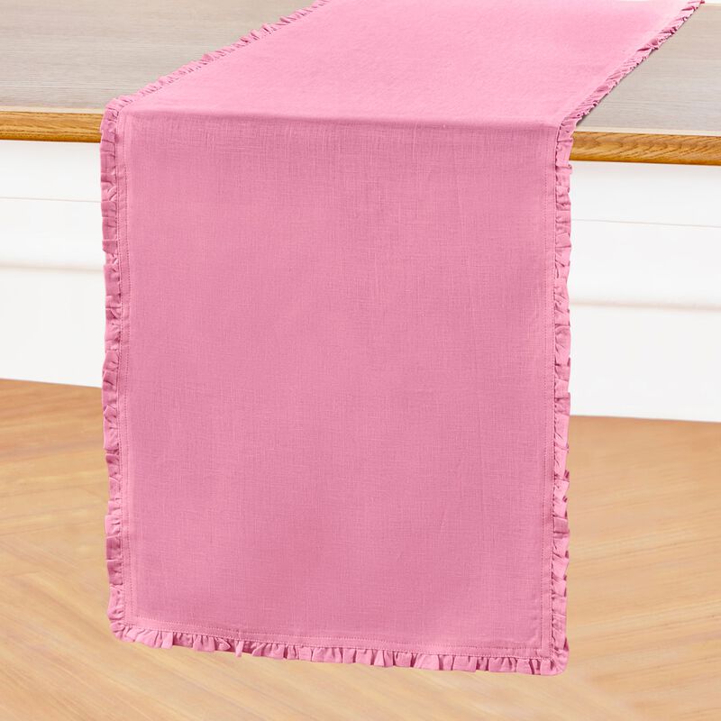 Solino Home Juliette Ruffle 100% Linen Table Runner &ndash; Handcrafted, Machine Washable, Perfect for Holiday and Everyday Dining