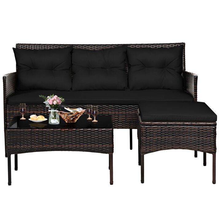 3 Piece Outdoor Patio Furniture Set with 5 Cushions for Backyard and Deck