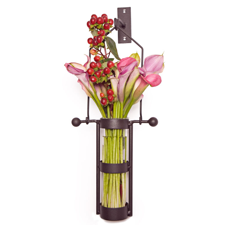 Wall Mount Hanging Glass Cylinder Vase Set with Metal Cradle and Hook