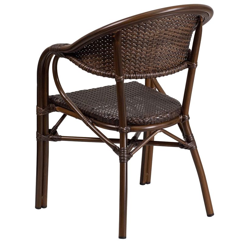 Flash Furniture Milano Series Cocoa Rattan Restaurant Patio Chair with Bamboo-Aluminum Frame