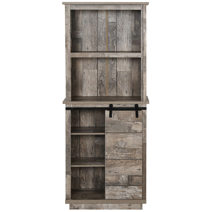 Rustic Wood Large Floor Cupboard Storage Cabinet w/5 Tier Shelves, Vintage Wood