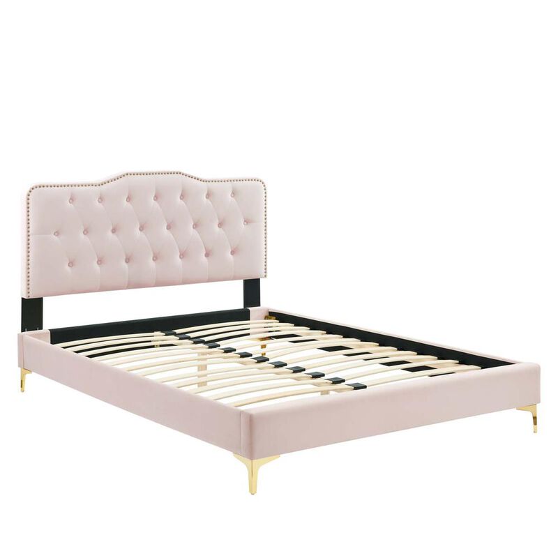 Amber Performance Velvet Queen Platform Bed image number 1