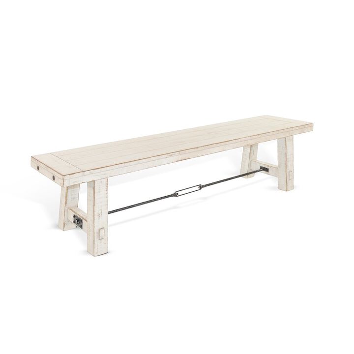 Sunny Designs 64" White Sand Bench with Turnbuckle, Wood Seat