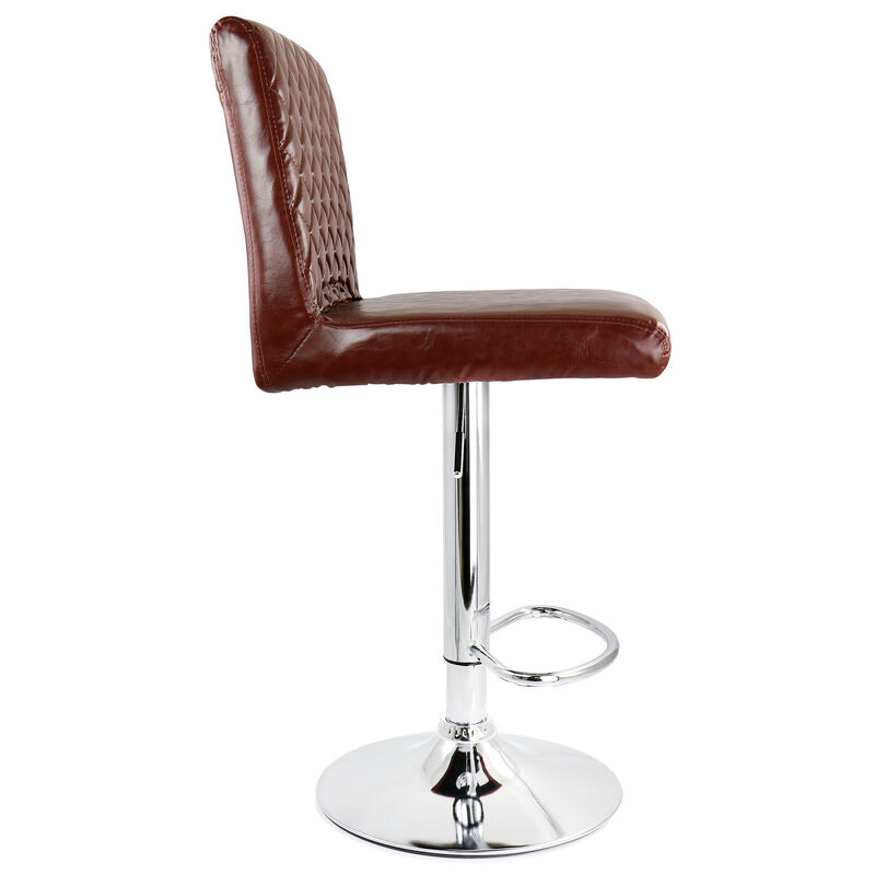 Elama 2 Piece Adjustable Tufted Faux Leather Bar Stool in Glossy Cherry with Chrome Base