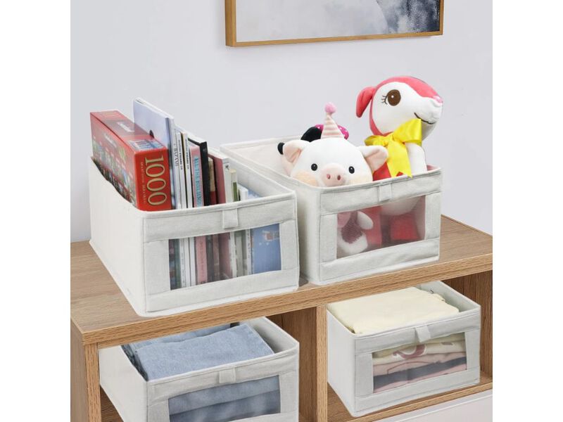 4-Pack Linen Storage Bins | Storage Containers for Clothing, Jeans, Towels image number 1