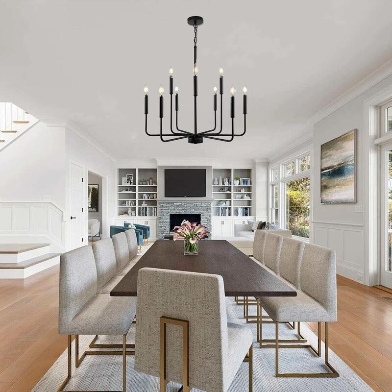 ShipItFurniture Black Farmhouse 9-Light Chandelier 28" image number 4