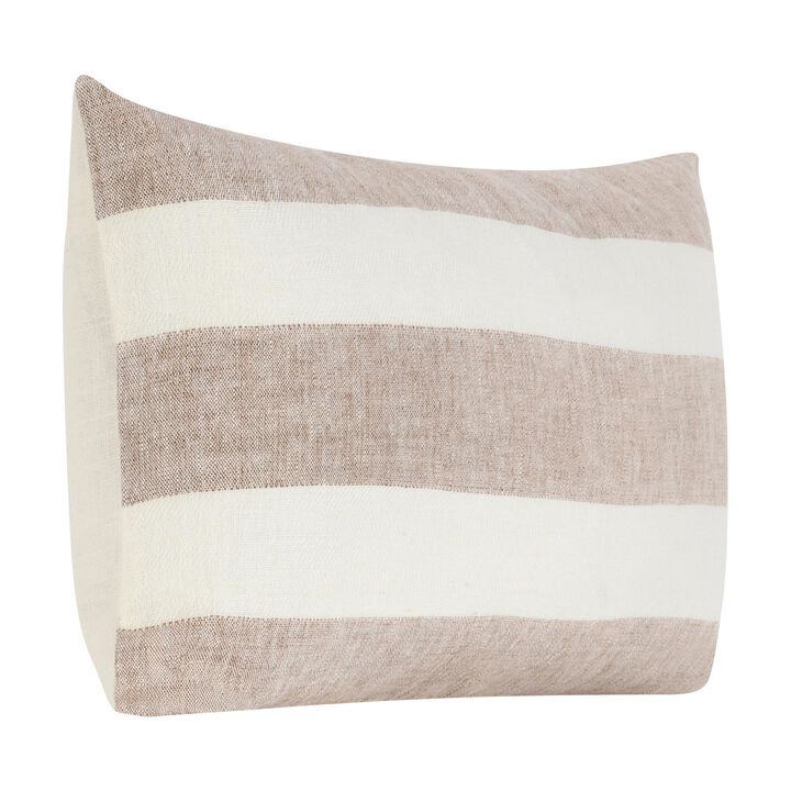 Lumbar Throw Pillow, 14x26 Inch Horizontal Stripes, White, Brown Linen - Benzara