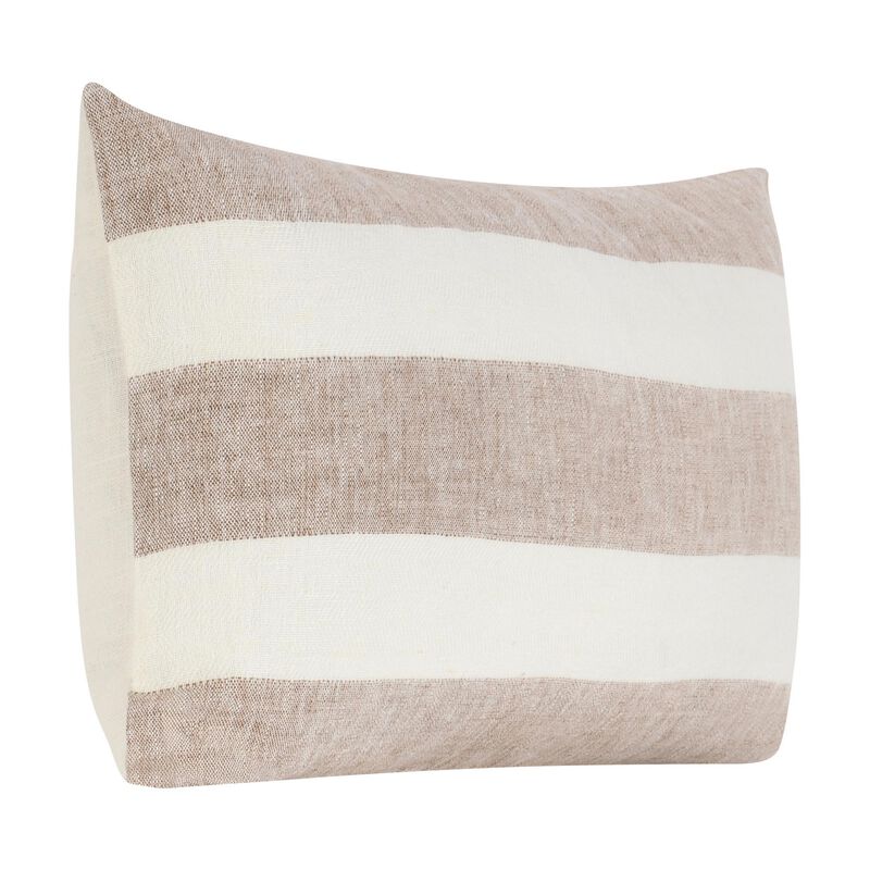 Lumbar Throw Pillow, 14x26 Inch Horizontal Stripes, White, Brown Linen - Benzara