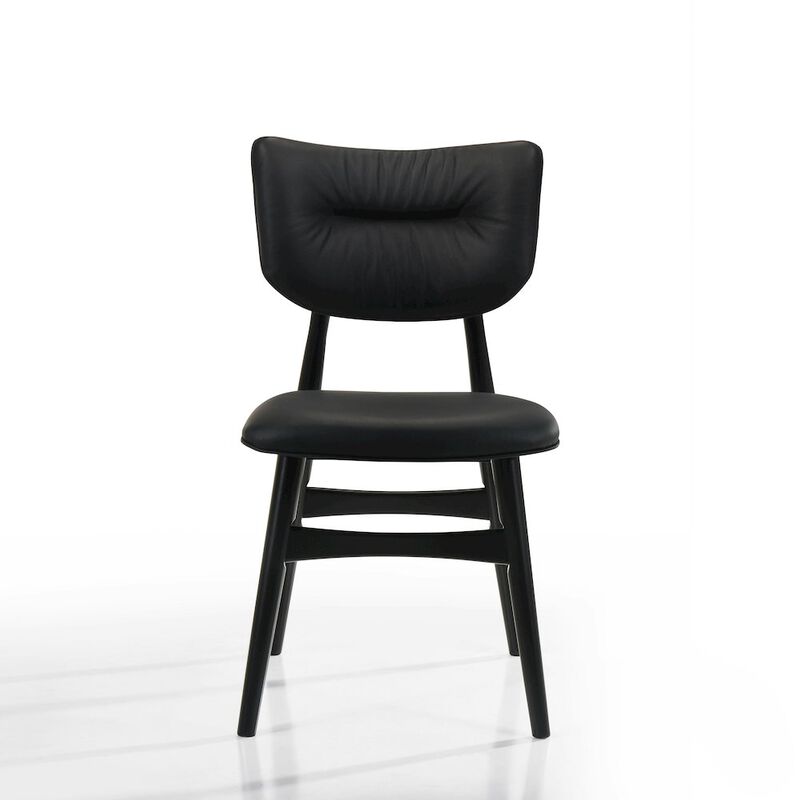 Omax Decor Joss Solid Wood Leather Dining Chairs in Black (Set of 2)