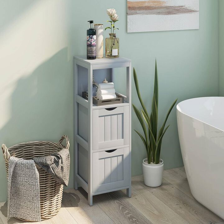 Wood Finish Bathroom Storage Cabinet – 2 Drawers & Shelf, Farmhouse Style