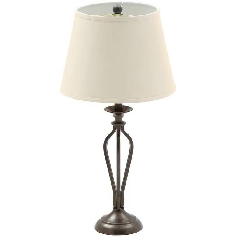 Traditional Table Lamp with Linen Shade – Classic Metal Finish