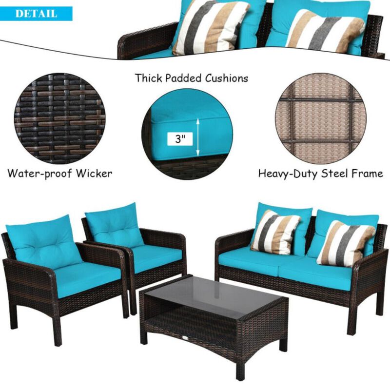 Hivvago 4 Pieces Patio Rattan Sofa Set Free-Combination with Cushion and Coffee Table