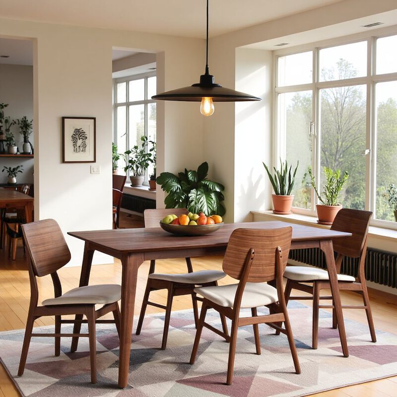 Brown Wood Rectangle 5 Piece Dining Table Set with 4 Chairs image number 2