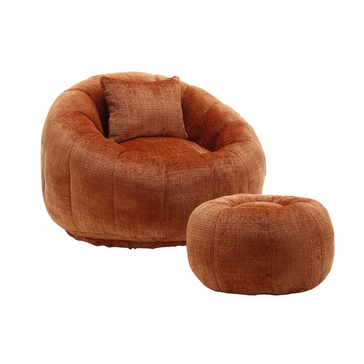 GOODSILO Modern Round Bean Bag Chair with Ottoman Comfortable Single Sofa Reading Lounger