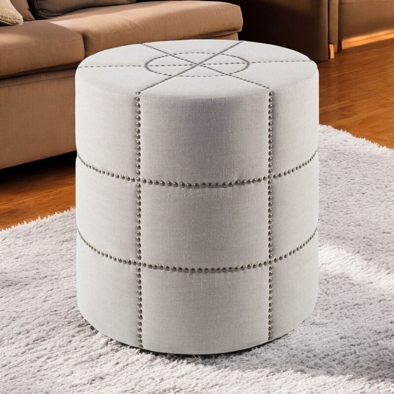Round Upholstered Linen Ottoman – Stylish Footstool for Living Room