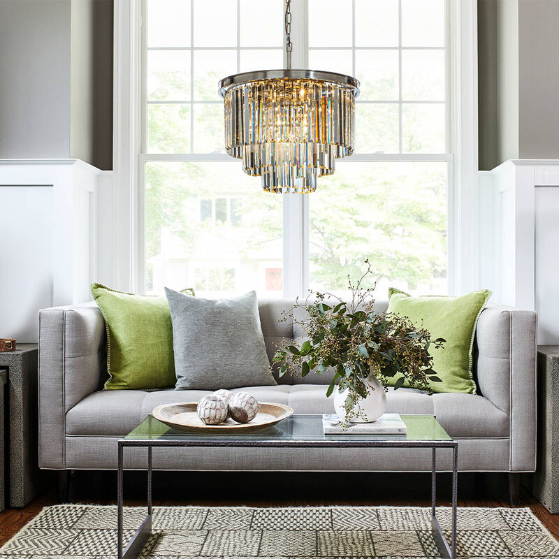 6-Lights Modern Polished Nickel 3-Tier Round Crystal Fringe Chandelier image number 2