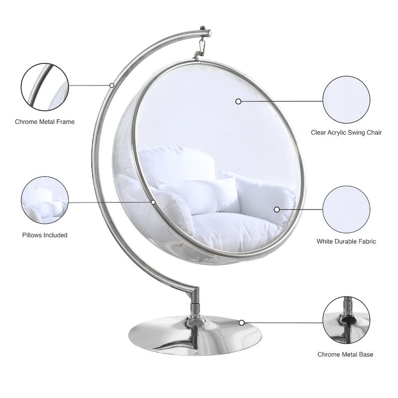 Meridian Furniture Luna White Durable Fabric Acrylic Swing Chair