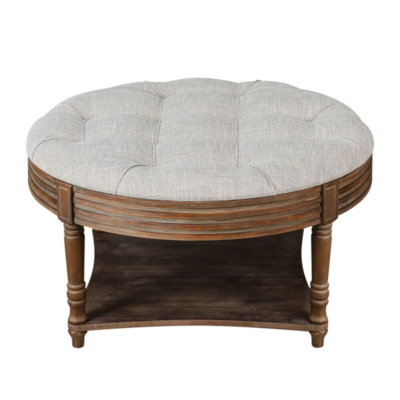 Plozup Large Round Tufted Linen Upholstered Ottoman Coffee Table image number 8