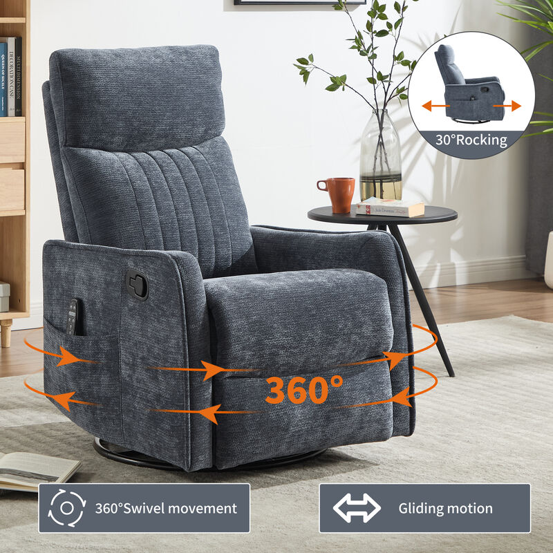 Heat Massage Manual Recliner Chair with Rocker and Swivel in Fabric for Living Room image number 5