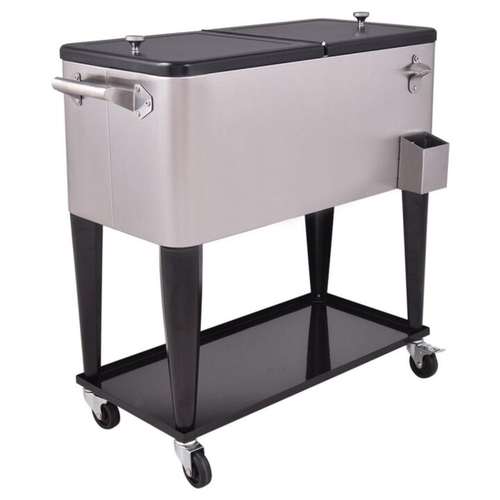 Hivvago 80 Quart Patio Rolling Stainless Steel Ice Beverage Cooler