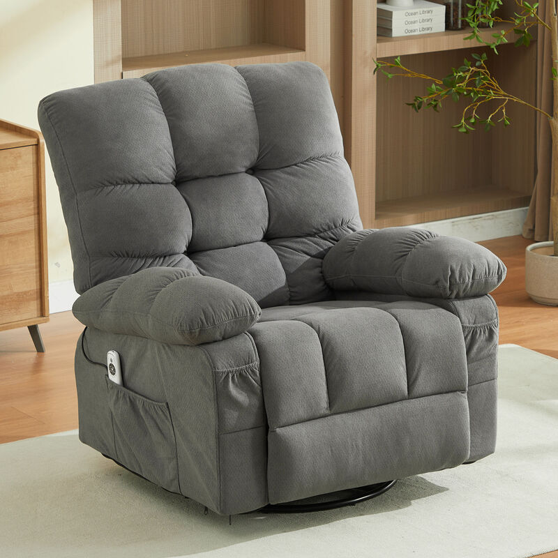 Fabric Swivel Manual Recliner with Massage and USB Port