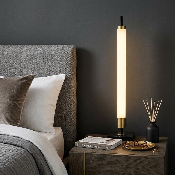 HomeRoots 30" Black Marble Metal Standard Table Lamp