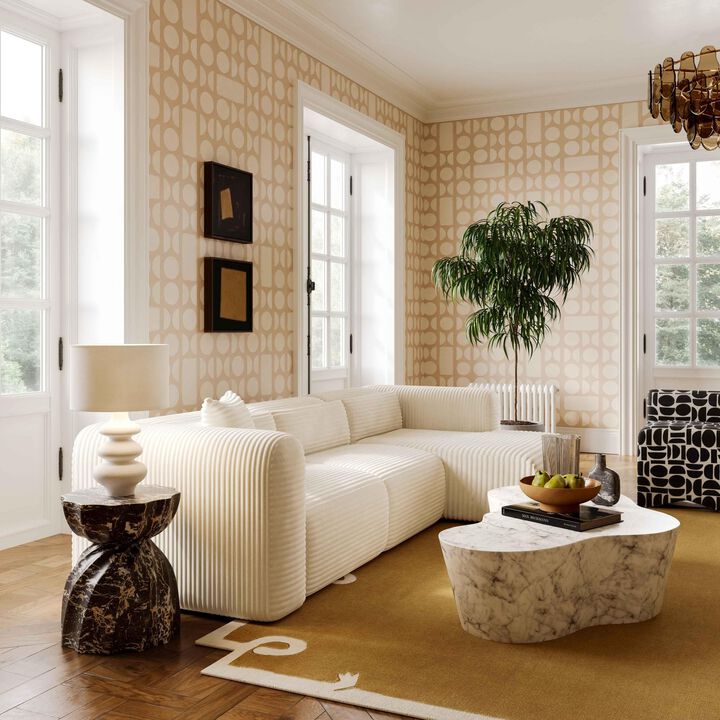Casafoyer Tarra Fluffy Oversized Cream Corduroy Modular LAF Corner Chair