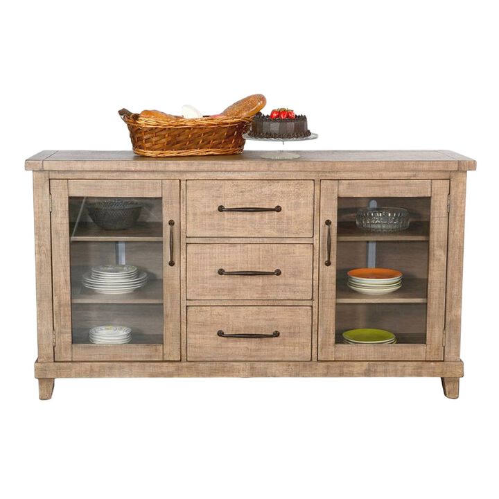 Anva Sideboard Buffet Console, 2 Doors, 3 Drawers, 65 Inch Brown Wood - Benzara