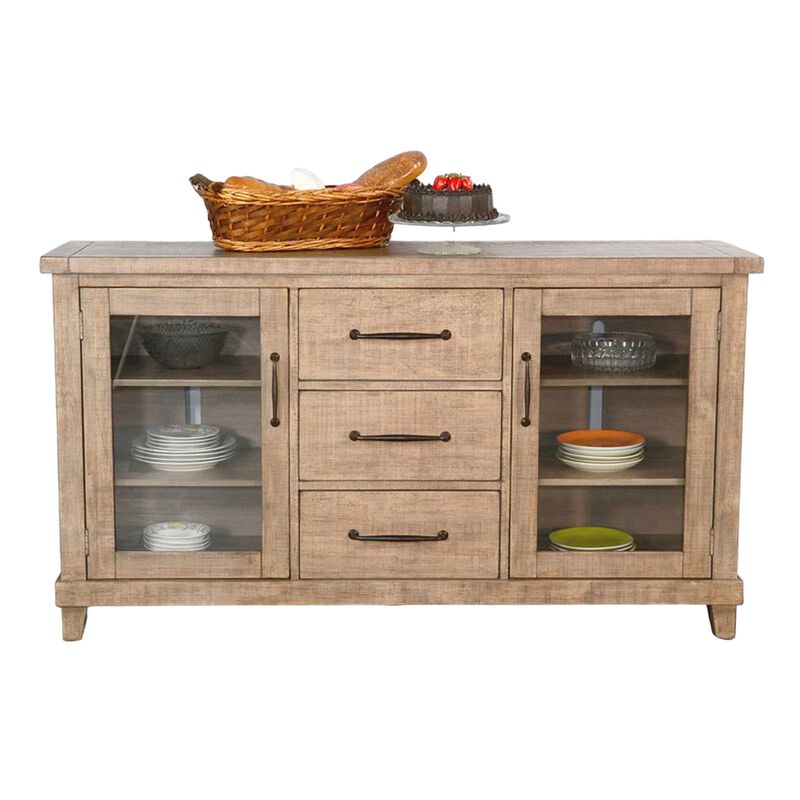 Anva Sideboard Buffet Console, 2 Doors, 3 Drawers, 65 Inch Brown Wood - Benzara image number 1