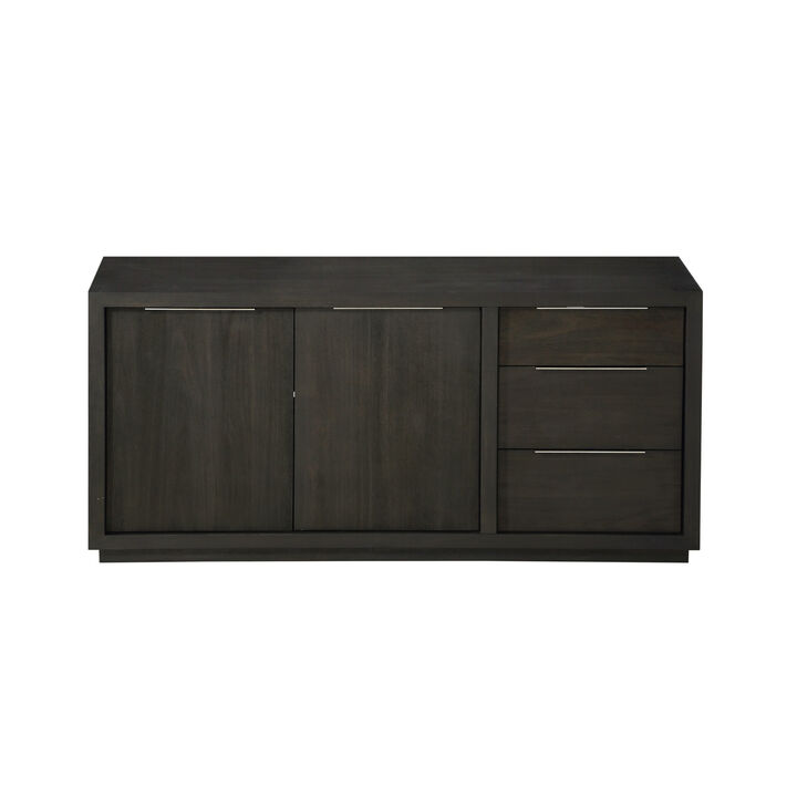 Wooden Rectangular Sideboard with Three Drawers and Double Door Cabinet, Gray