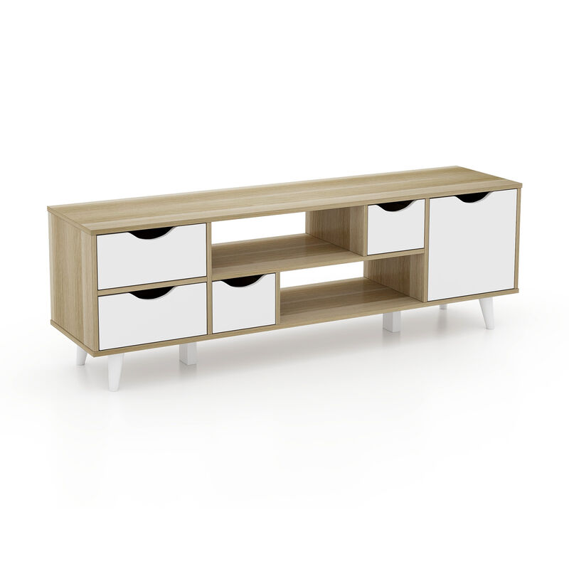 TV Stand for TVs up to 55” Television Cabinet w/ 4 Drawers & 2 Open Shelves