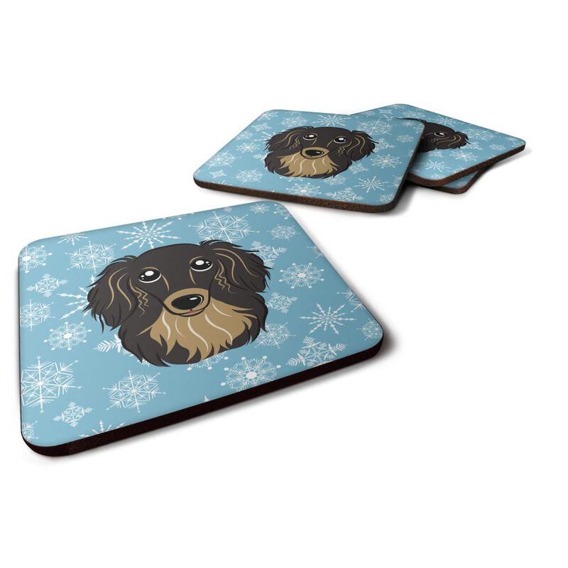 Caroline's Treasures BB1647FC Snowflake Longhair Black and Tan Dachshund Foam Coasters (Set of 4), 3.5, Multicolor